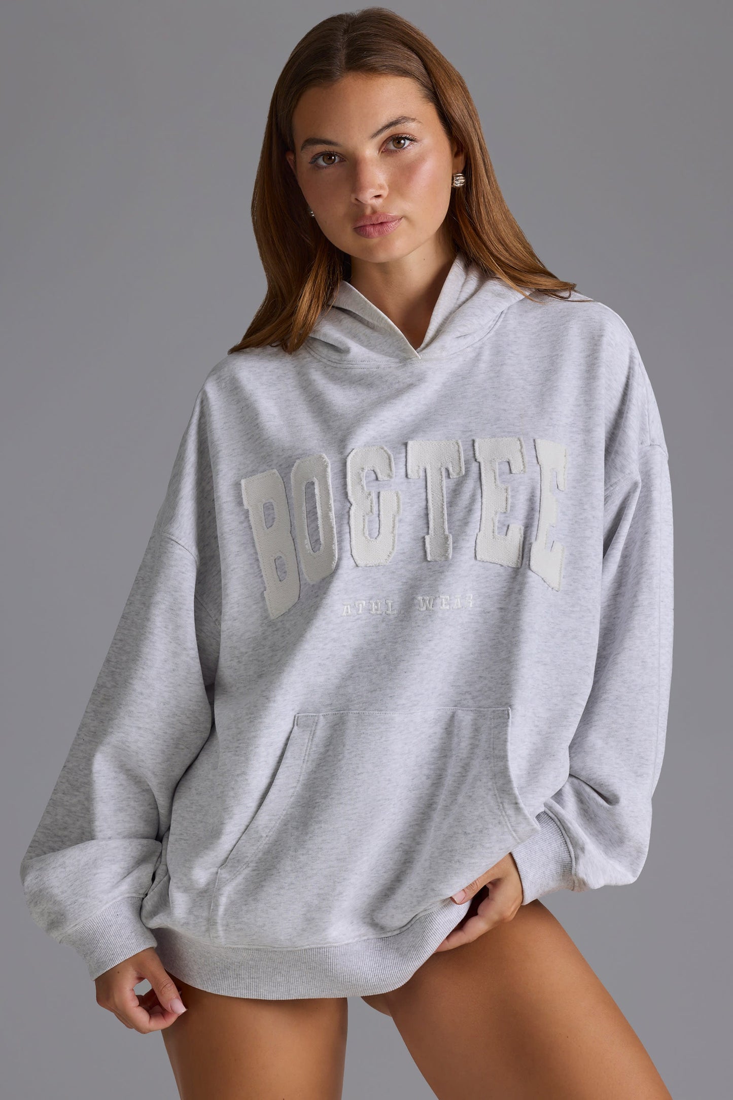 Appliqu�� Oversized Hoodie in Grey Marl