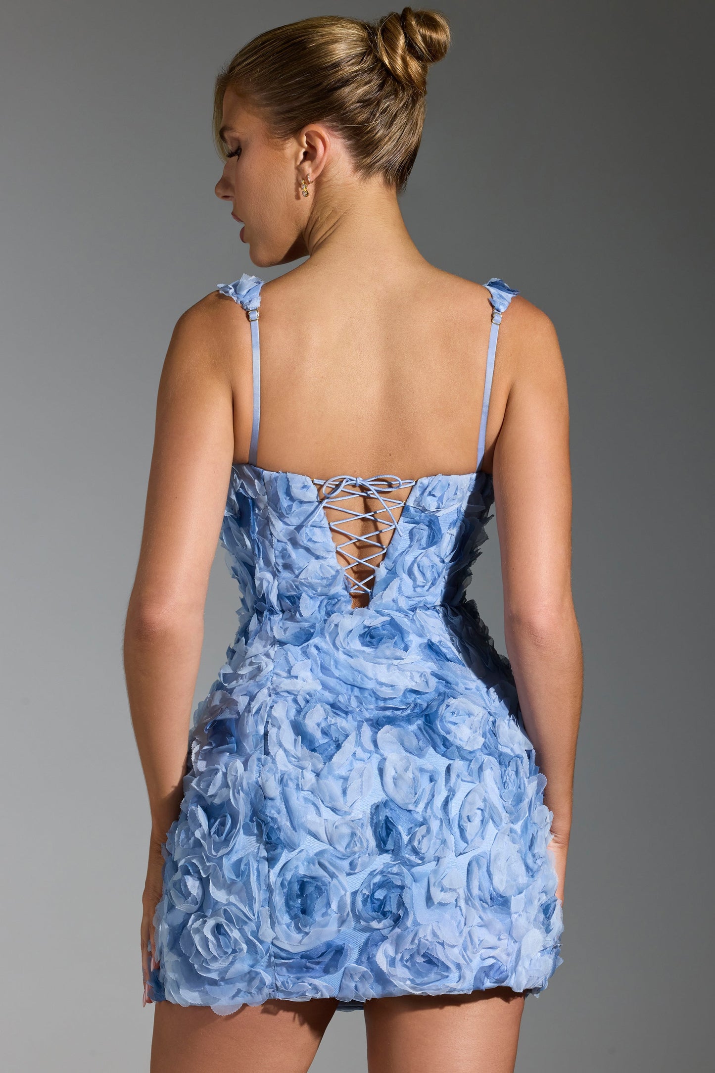 Floral-Appliqu�� Corset Mini Dress in Blue