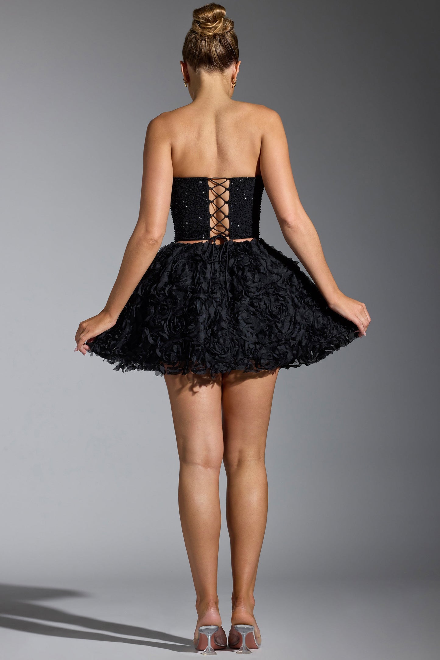 Floral-Appliqu�� Mini Skirt in Black