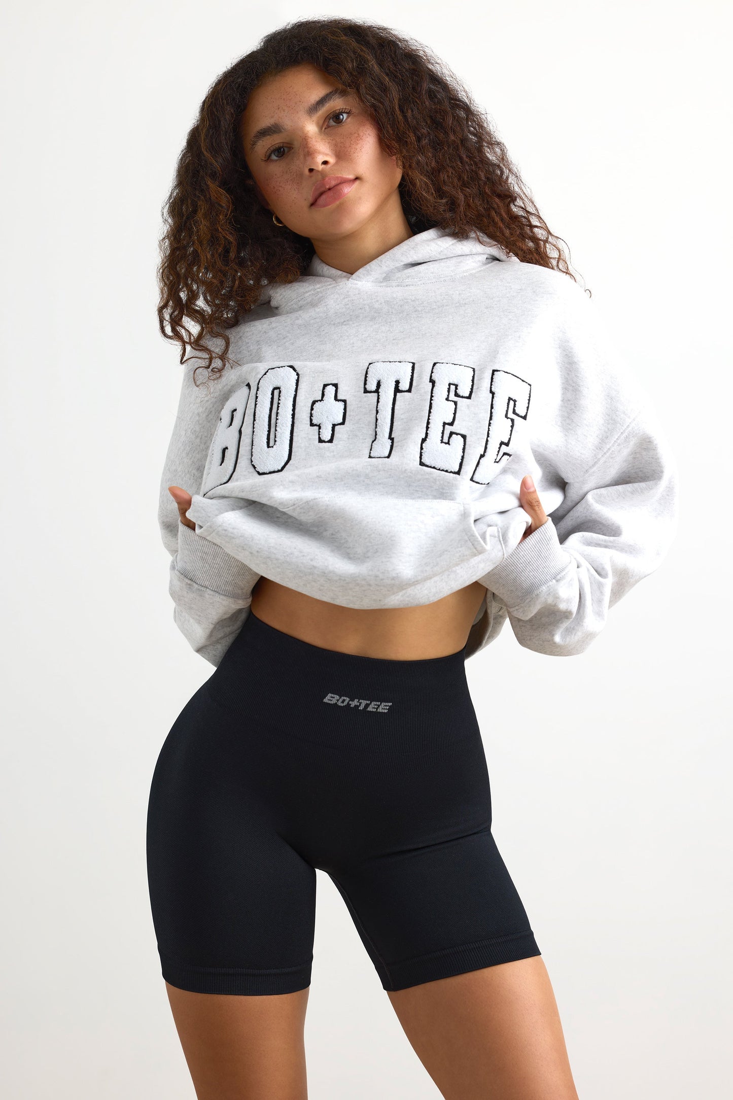 Appliqu�� Oversized Hoodie in Heather Grey