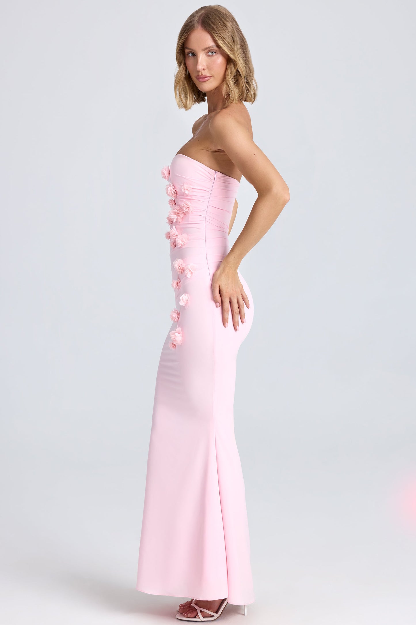 Draped Floral-Appliqu�� Maxi Dress in Blush