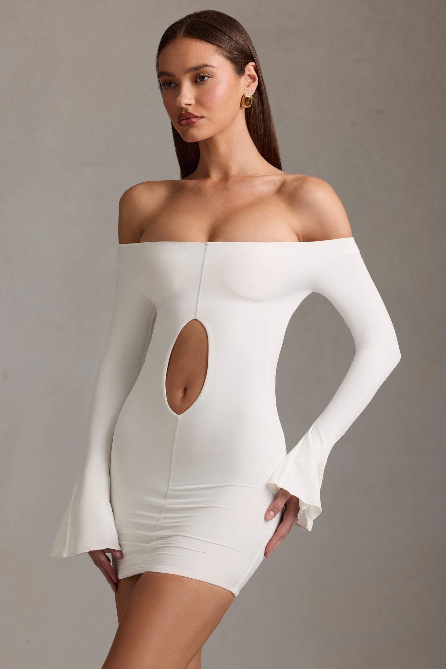 Off-Shoulder Cut-Out Mini Dress in White