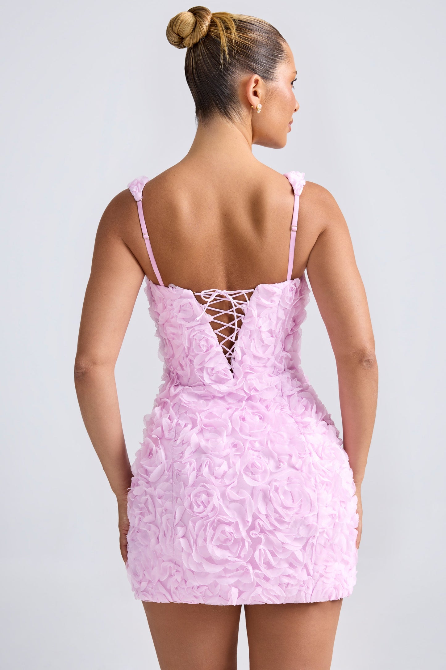 Floral-Appliqu�� Corset Mini Dress in Lilac
