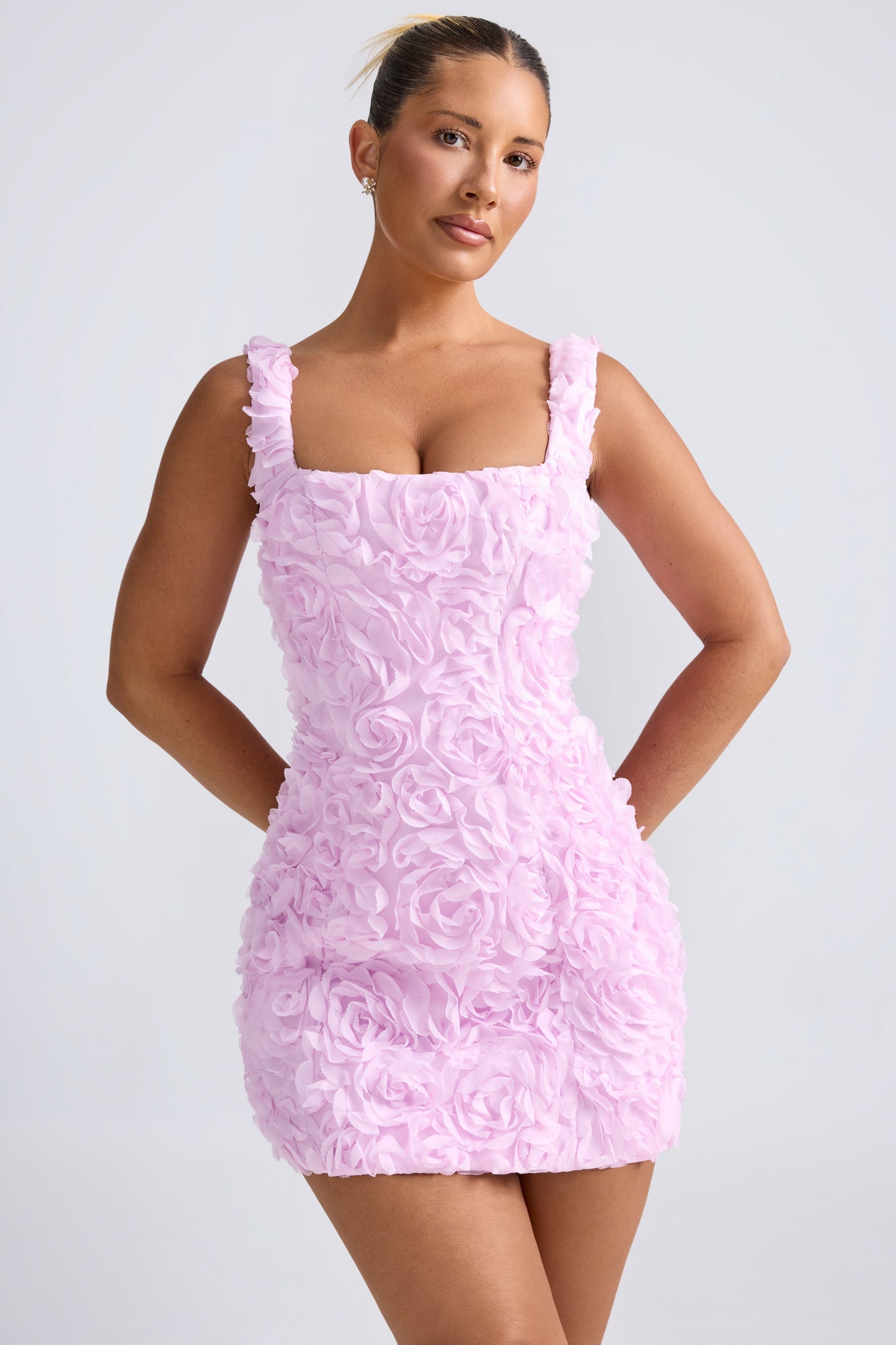 Floral-Appliqu�� Corset Mini Dress in Lilac