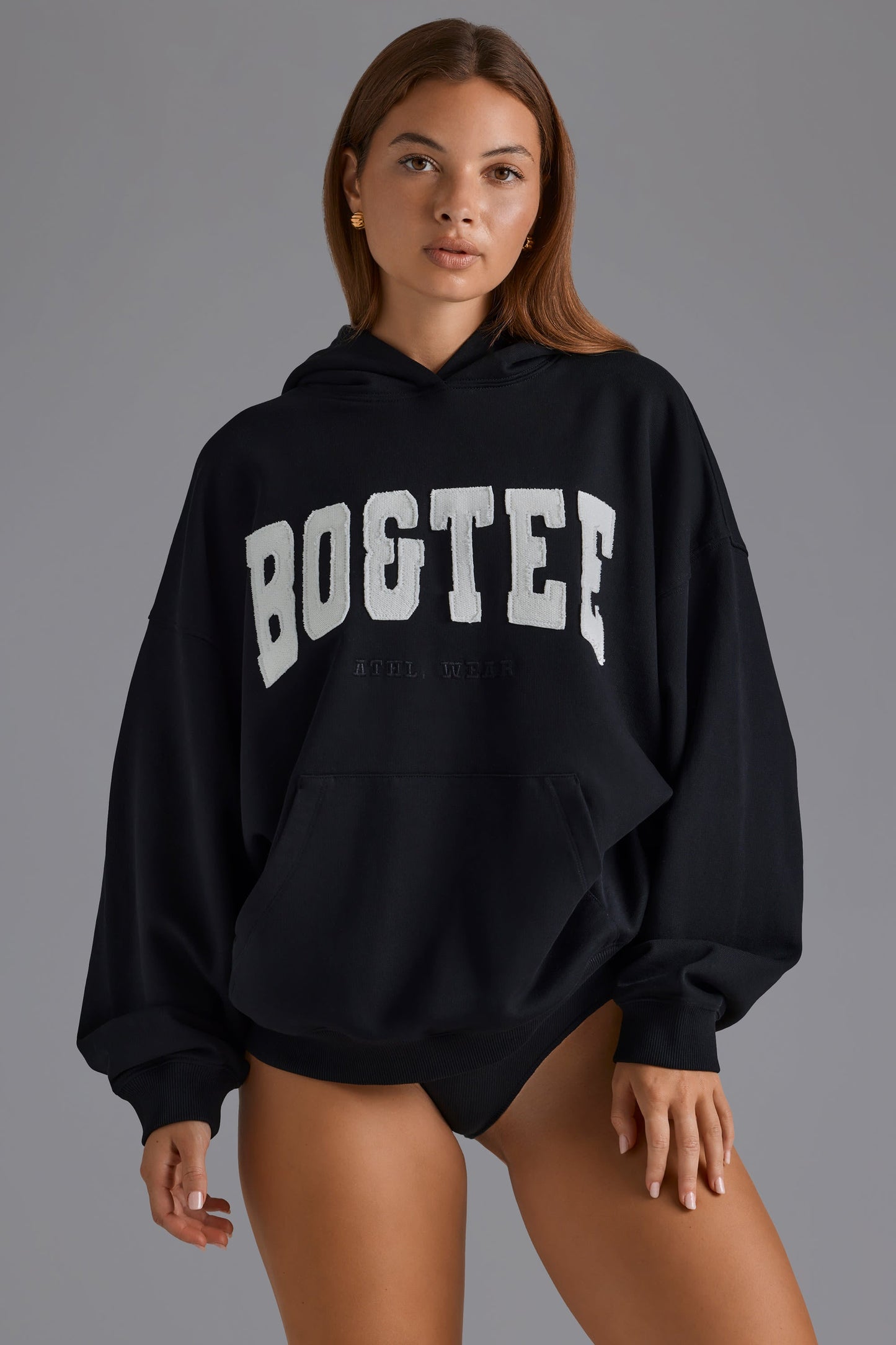 Appliqu�� Oversized Hoodie in Black