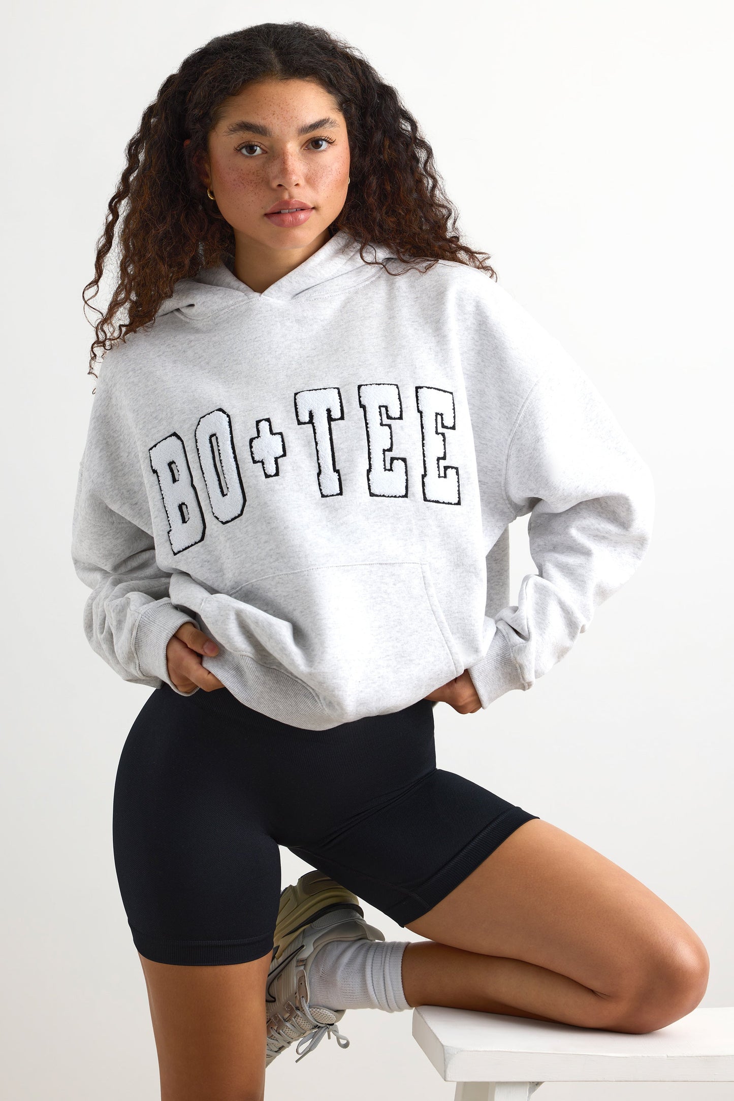 Appliqu�� Oversized Hoodie in Heather Grey