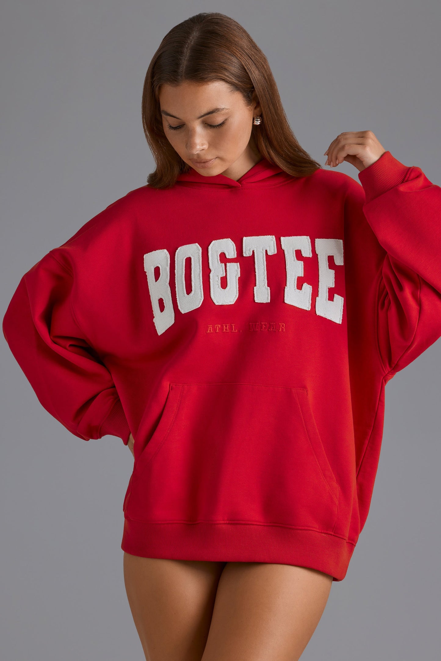 Appliqu�� Oversized Hoodie in Cherry Red