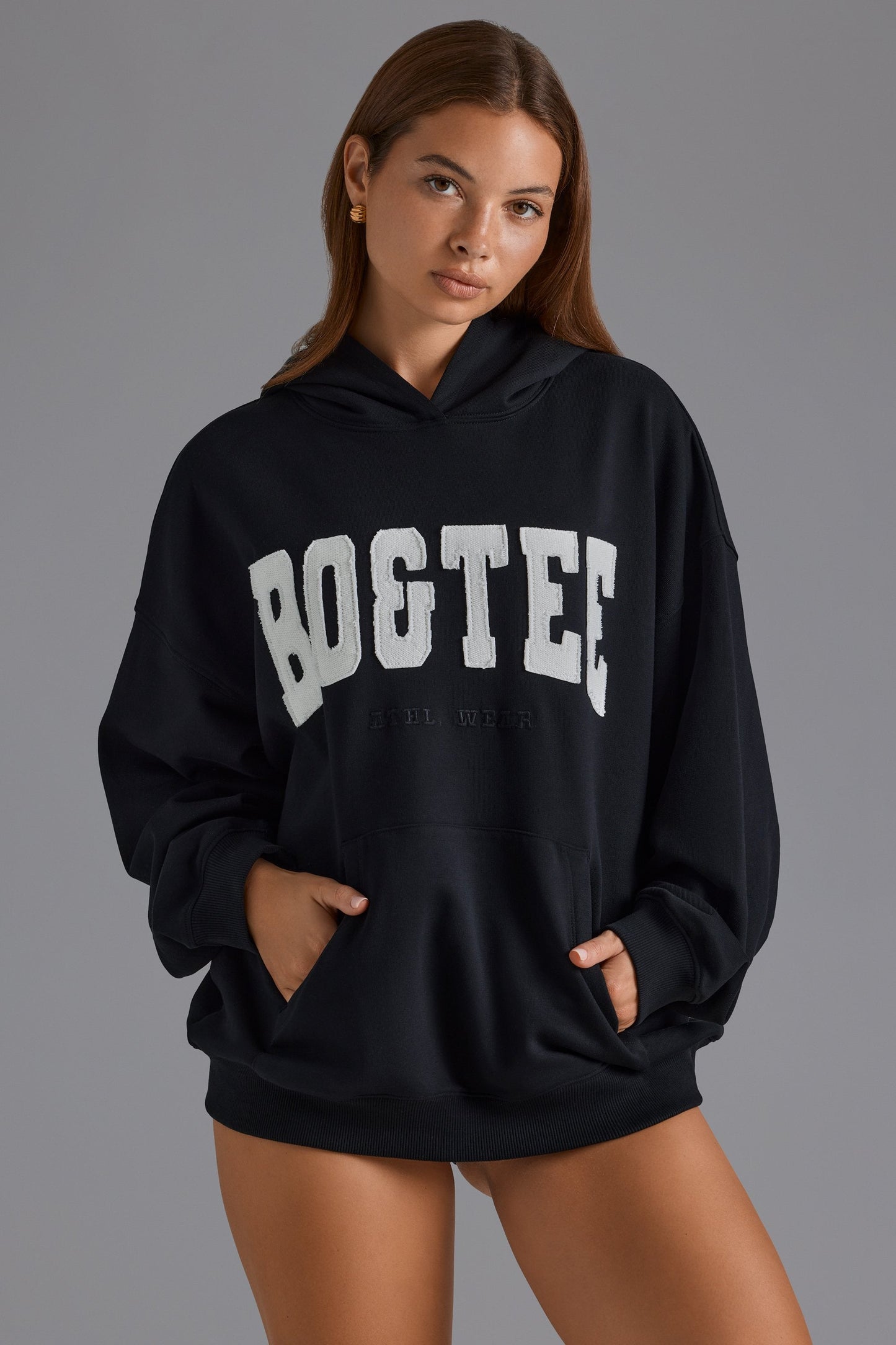Appliqu�� Oversized Hoodie in Black