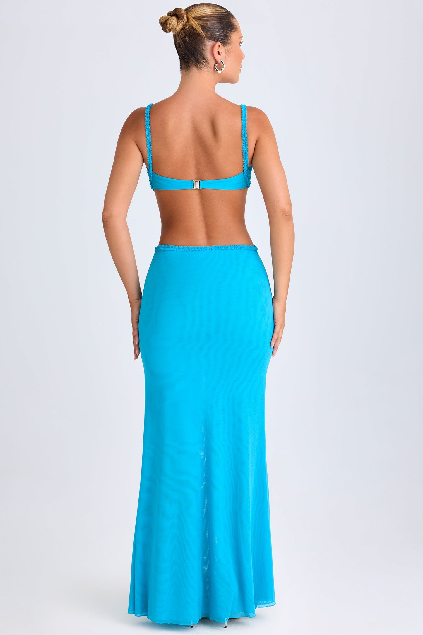 Ruffle-Appliqu�� Cut-Out Maxi Dress in Aqua Blue