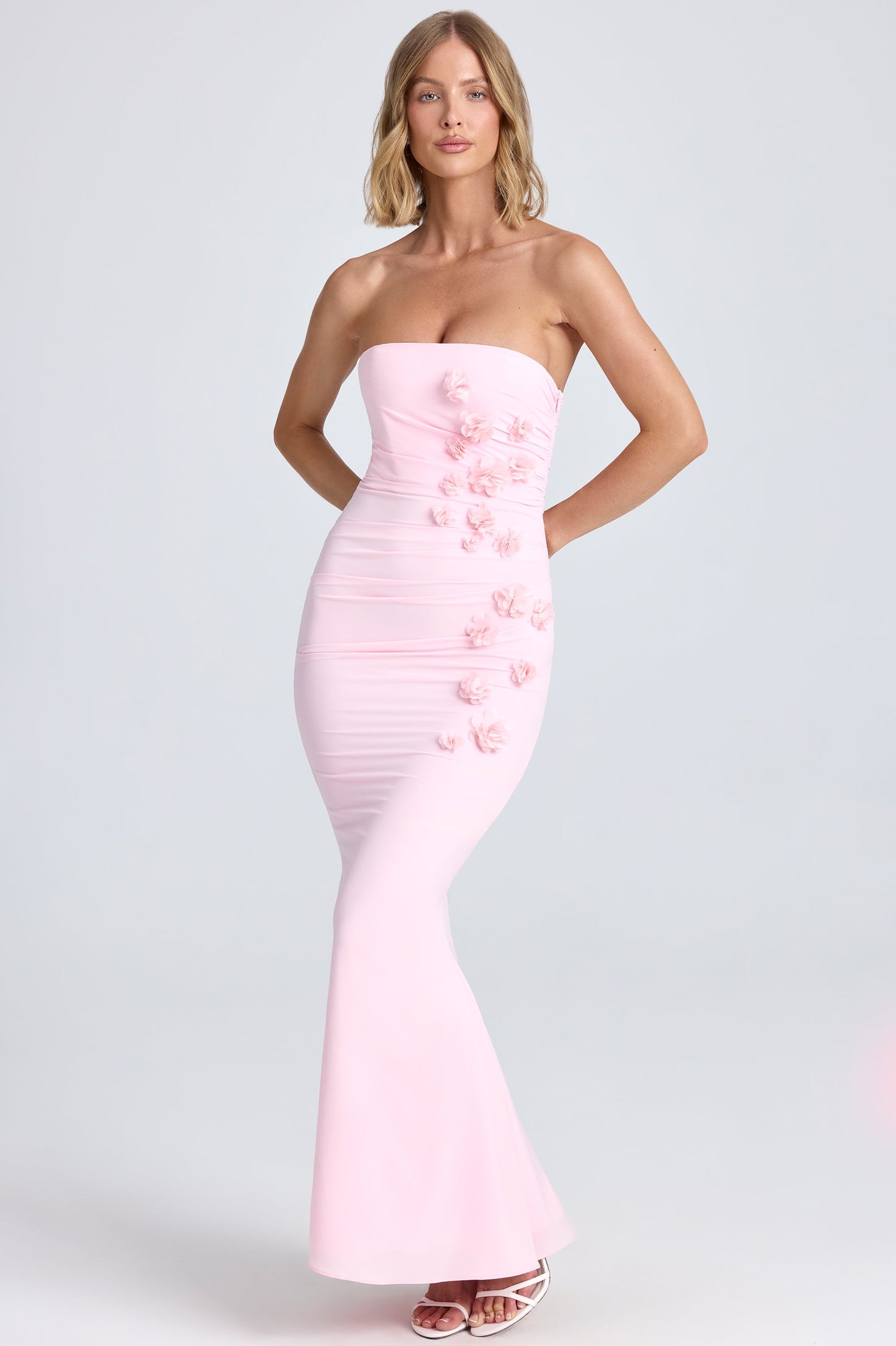 Draped Floral-Appliqu�� Maxi Dress in Blush