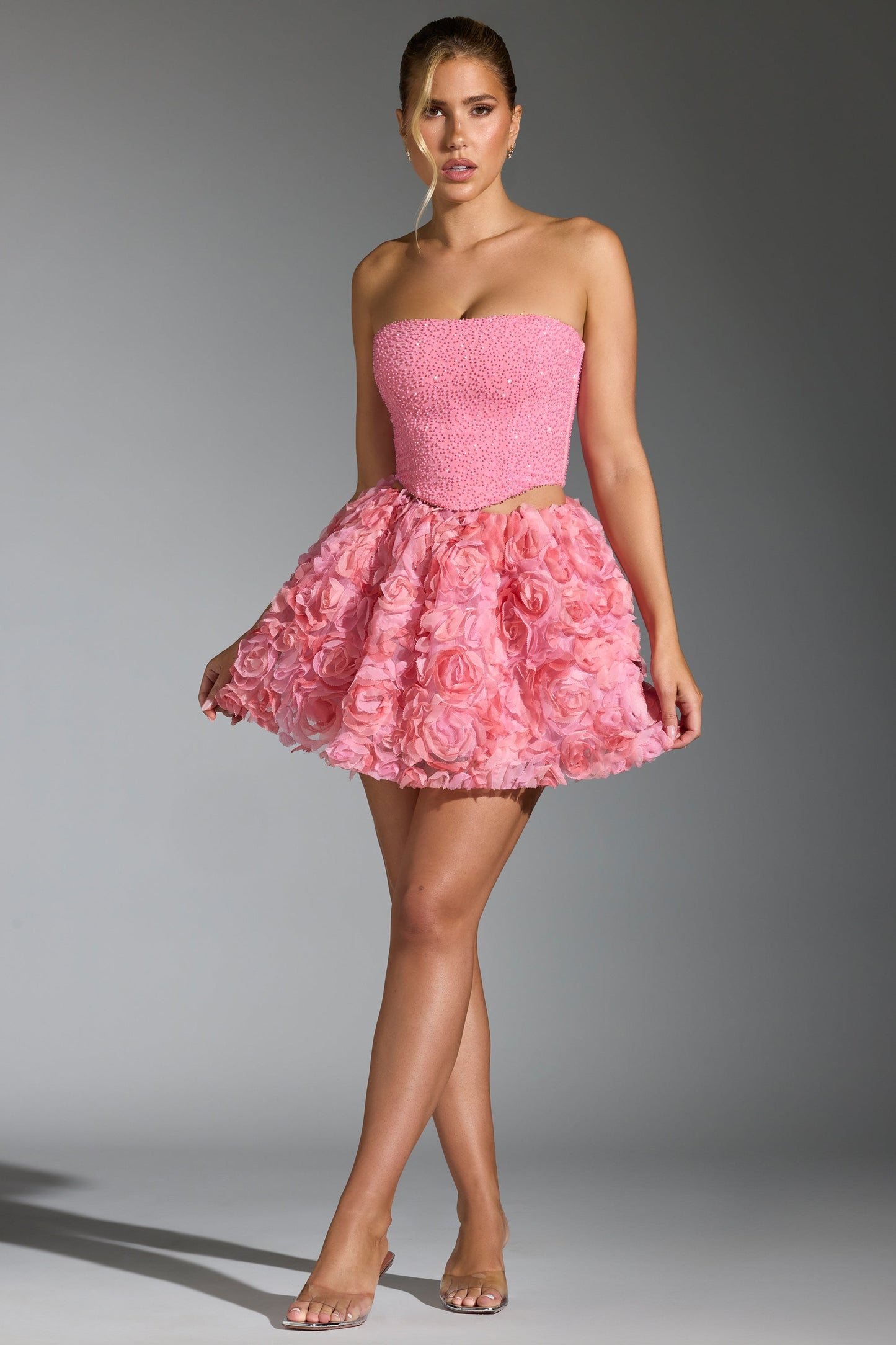 Floral-Appliqu�� Mini Skirt in Pink