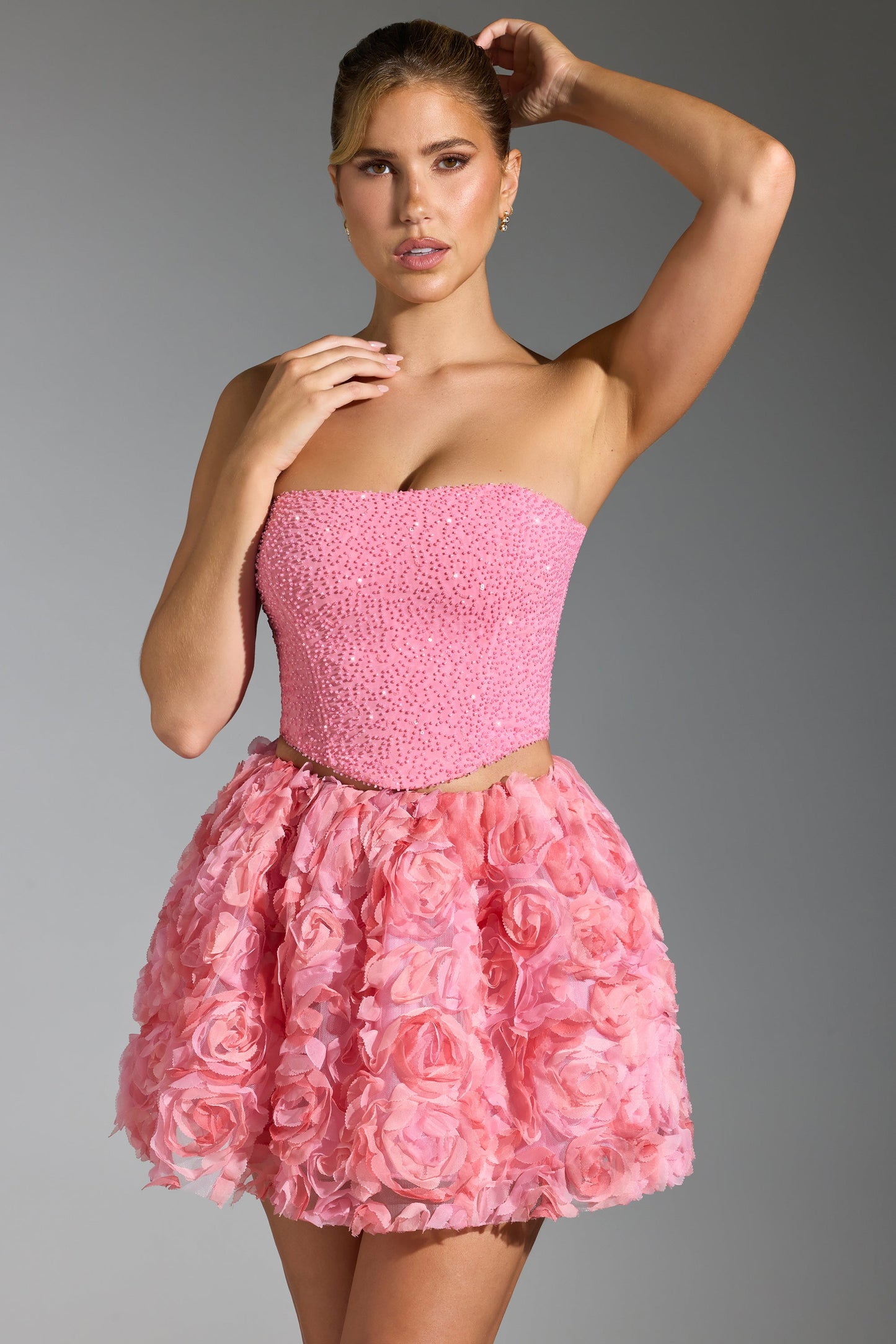 Floral-Appliqu�� Mini Skirt in Pink