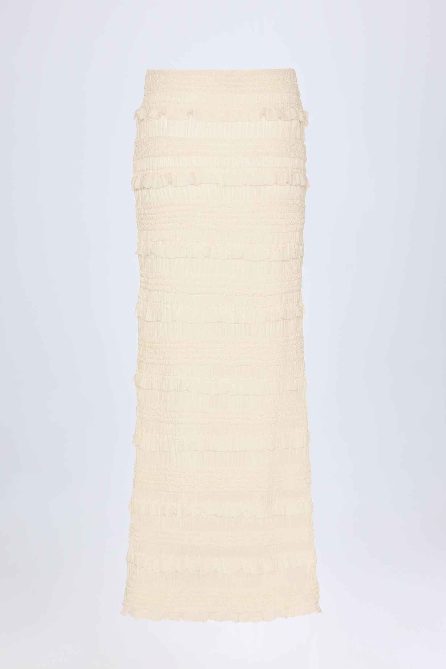 Ruffled Mid-Rise Maxi Skirt in Ivory