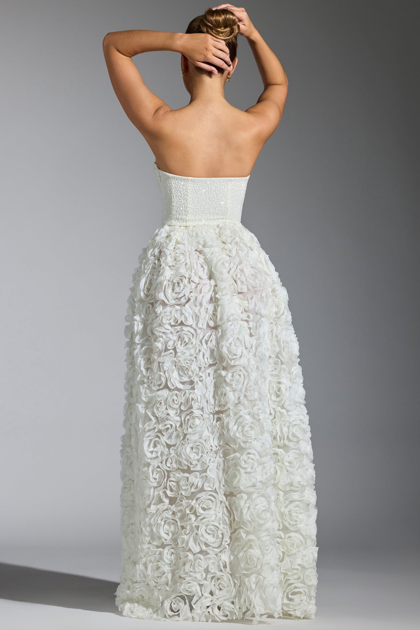 Embellished Floral-Appliqu�� Corset Gown in White