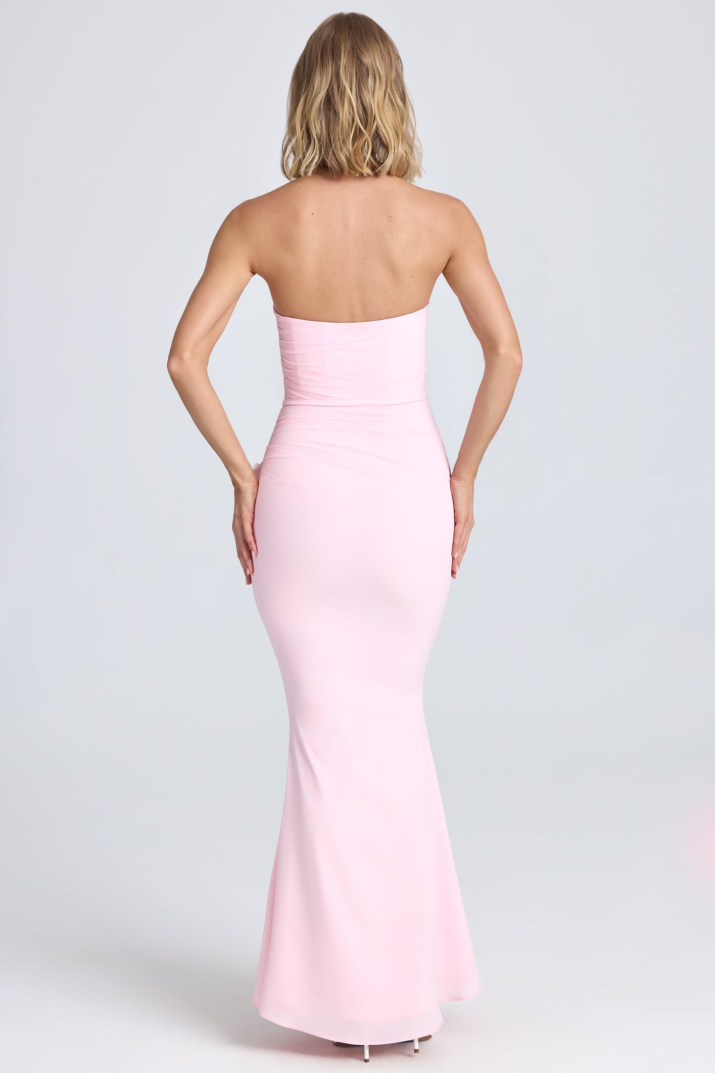 Draped Floral-Appliqu�� Maxi Dress in Blush