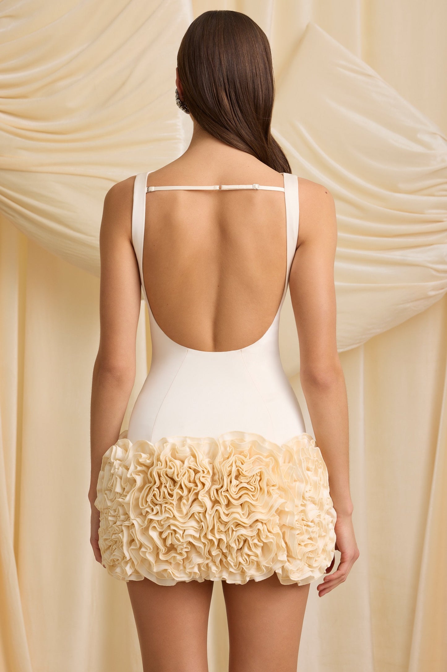 Appliqu�� Open-Back Mini Dress in Ivory