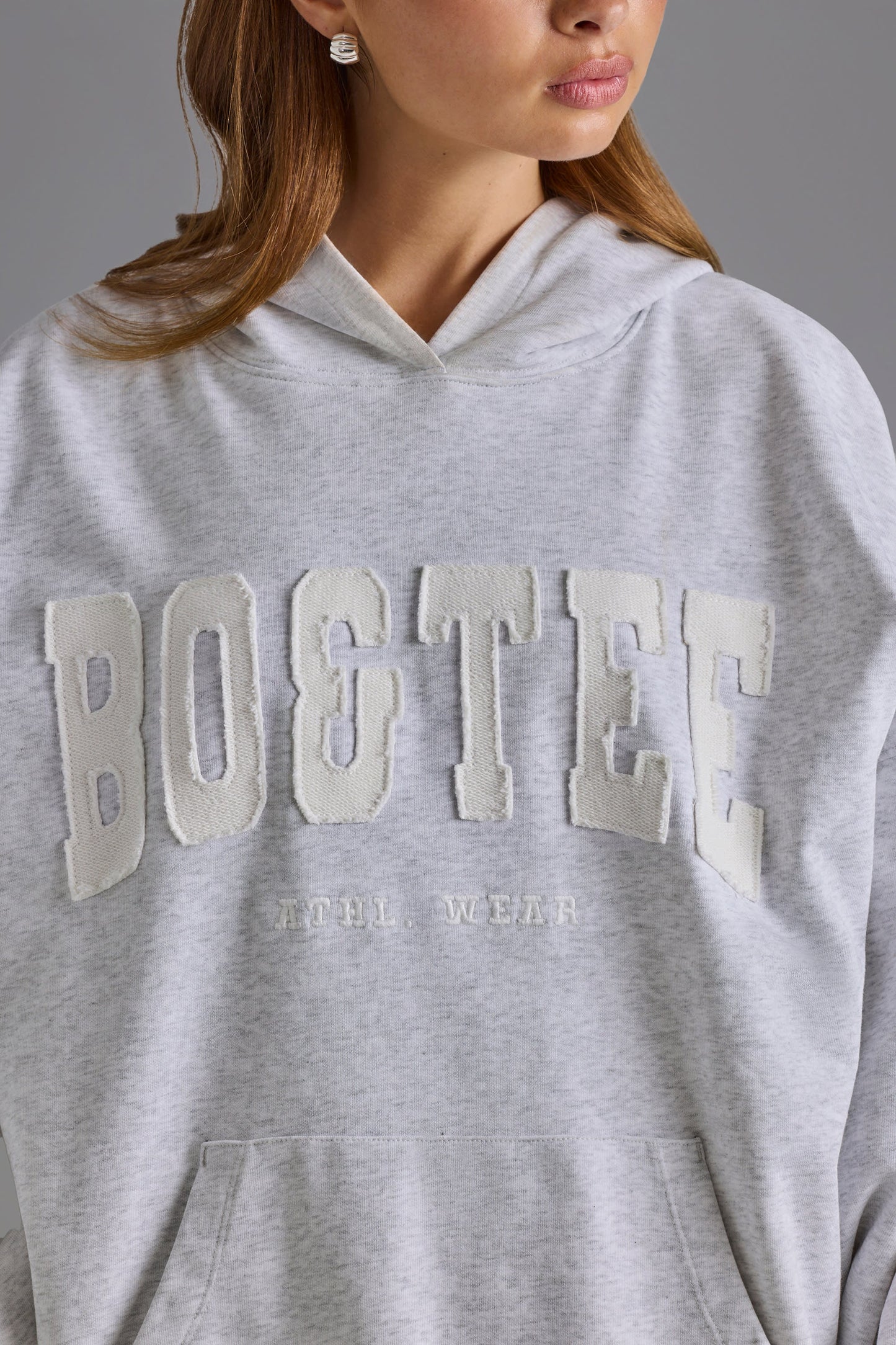 Appliqu�� Oversized Hoodie in Grey Marl