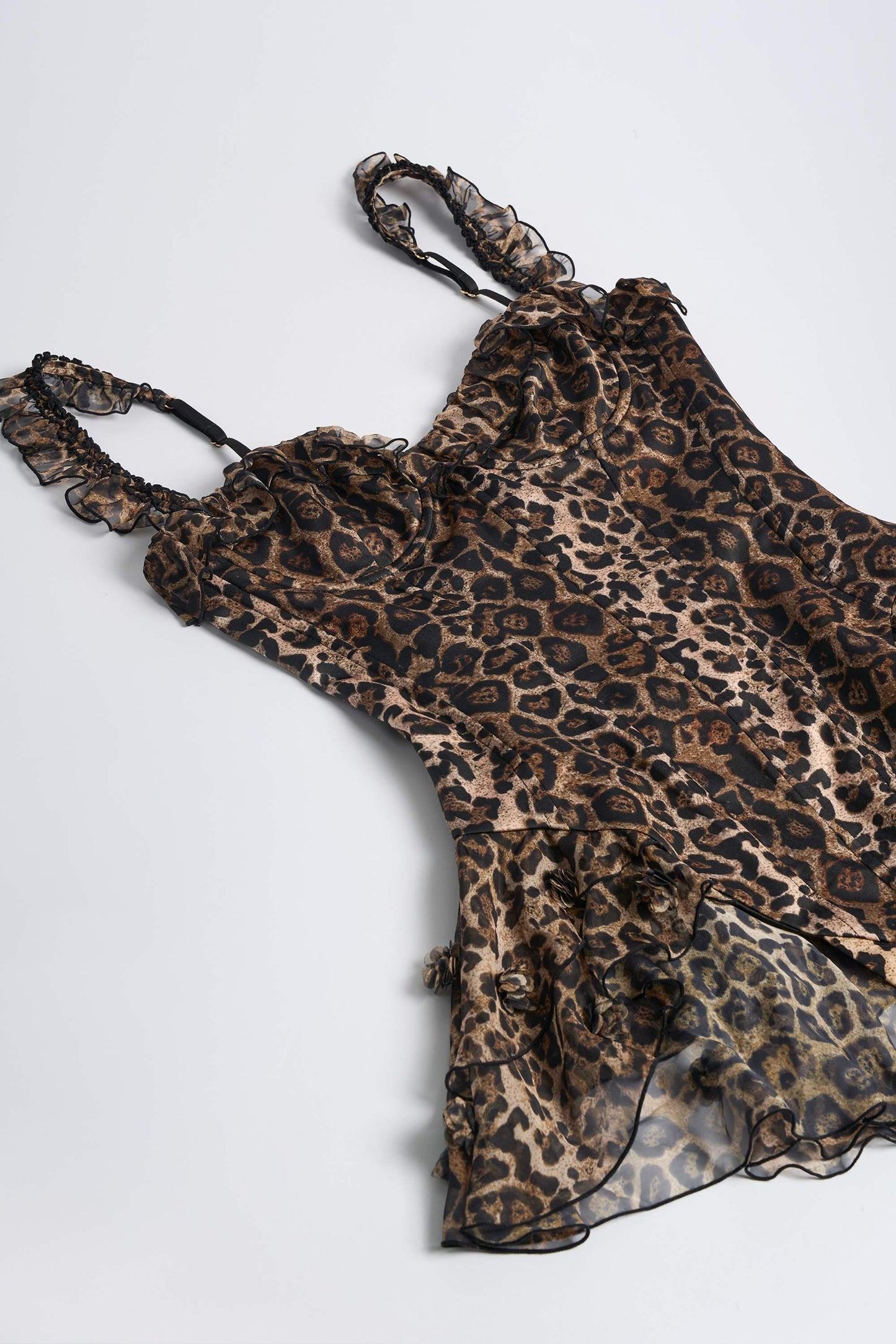 Ruffled Corset Bodysuit in Leopard Print