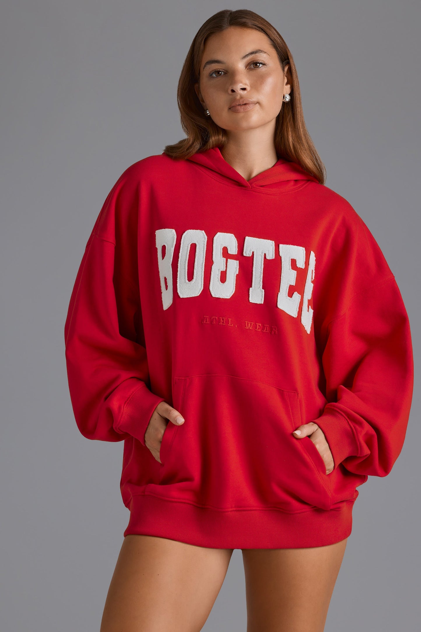 Appliqu�� Oversized Hoodie in Cherry Red