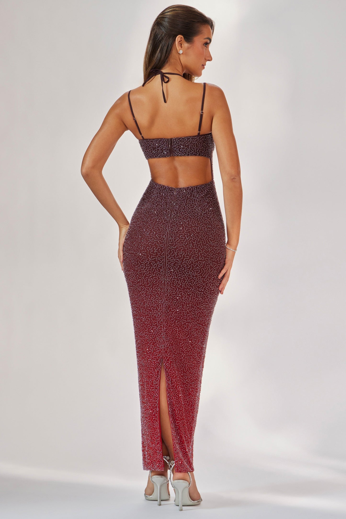Embellished Maxi Dress in Red/Brown Ombr��
