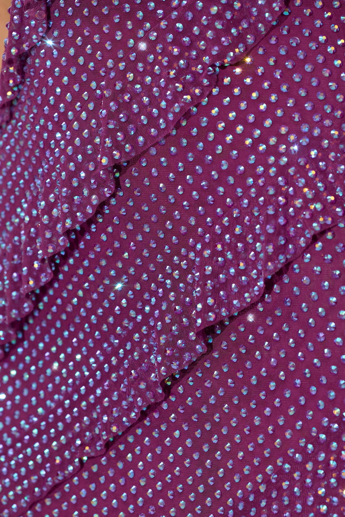 Embellished Strapless Ruffle Maxi Dress in Plum