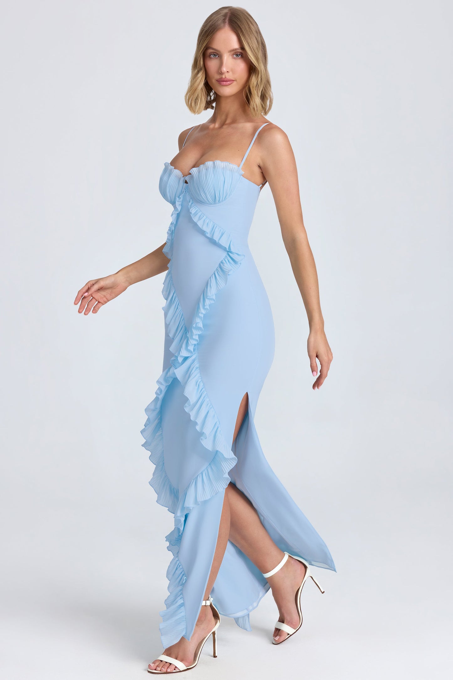 Pliss�� Ruffle-Trim Maxi Dress in Powder Blue