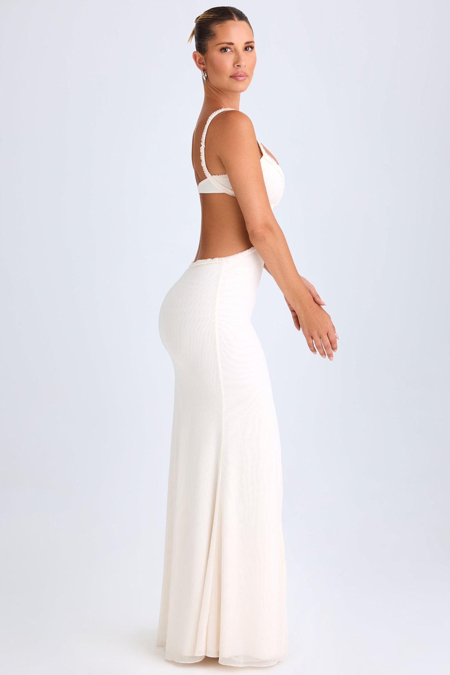 Ruffle-Appliqu�� Cut-Out Maxi Dress in White