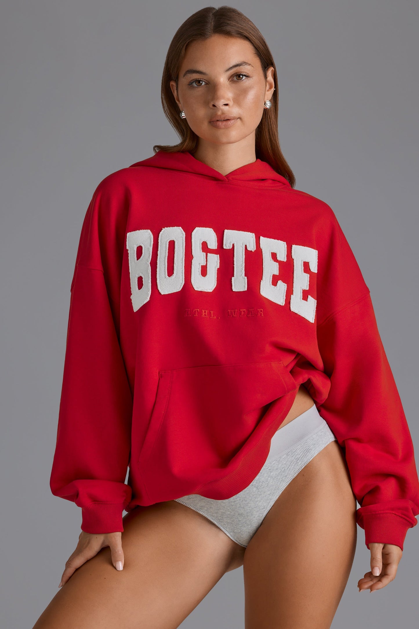 Appliqu�� Oversized Hoodie in Cherry Red