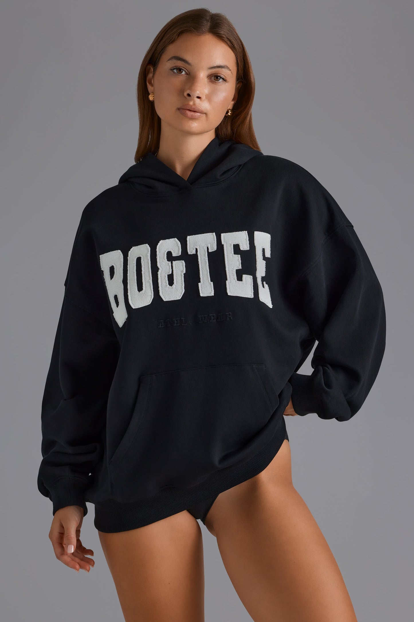 Appliqu�� Oversized Hoodie in Black