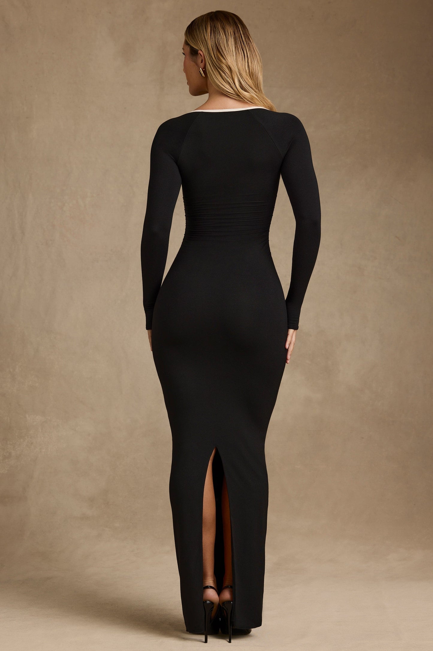 Modal Contrast-Trim Maxi Dress in Black