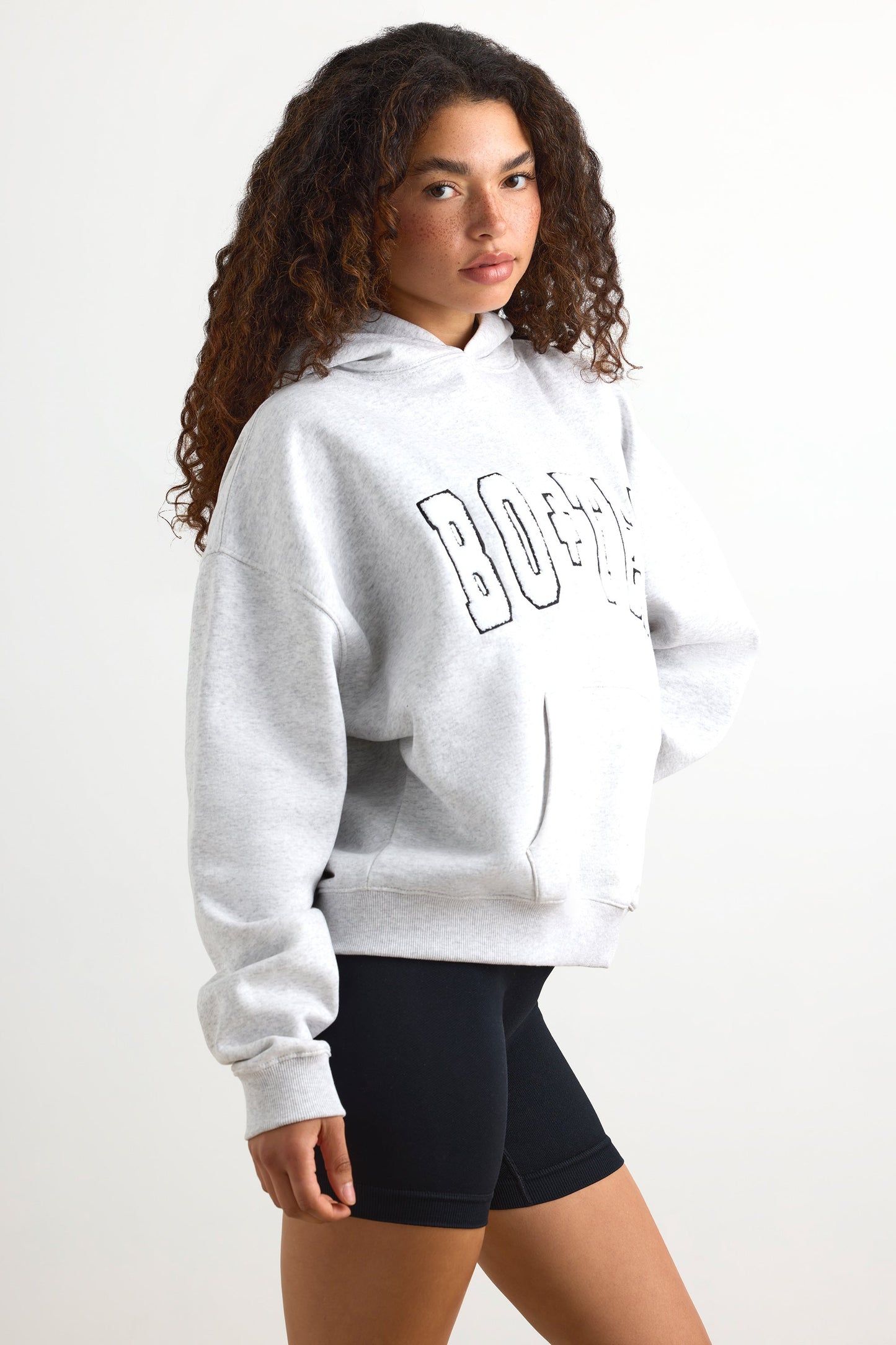 Appliqu�� Oversized Hoodie in Heather Grey