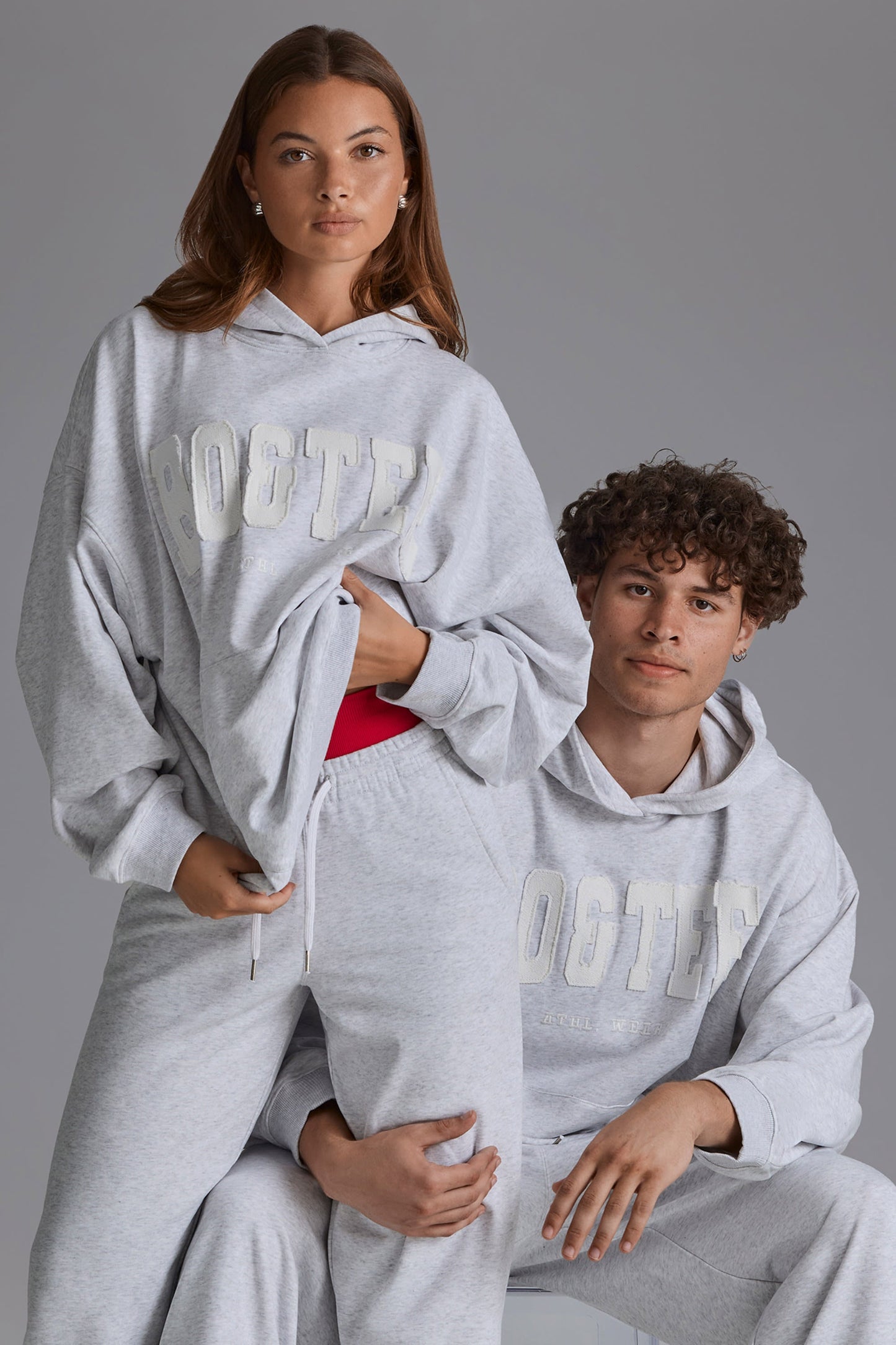 Appliqu�� Oversized Hoodie in Grey Marl