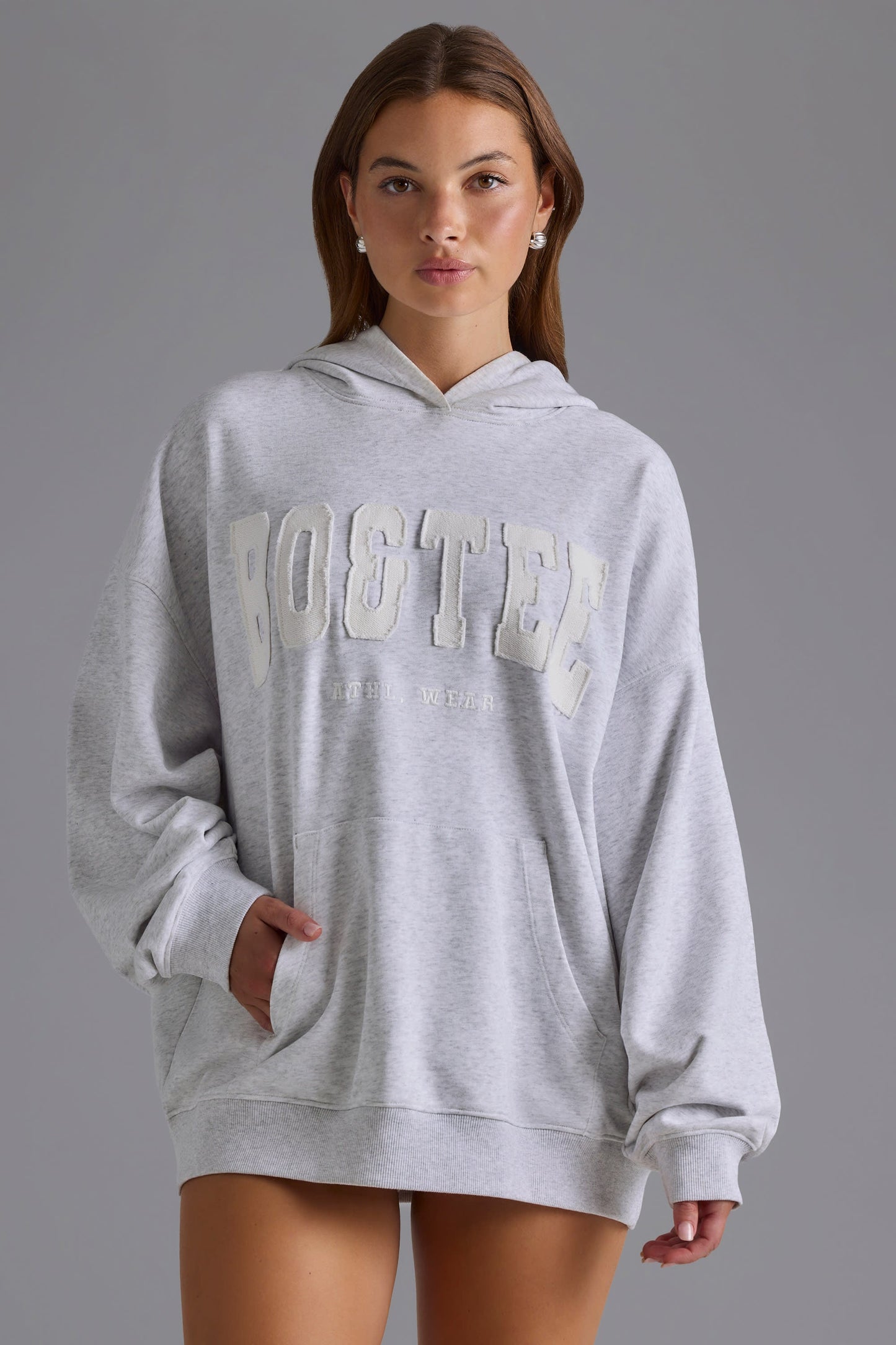 Appliqu�� Oversized Hoodie in Grey Marl