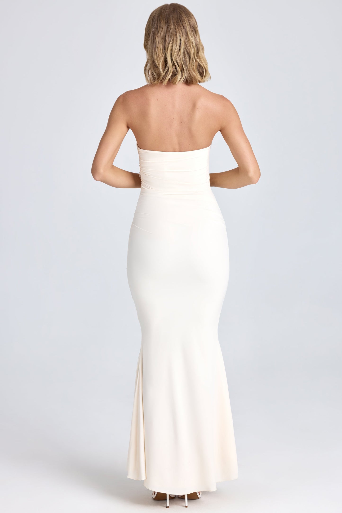Draped Floral-Appliqu�� Maxi Dress in Ivory