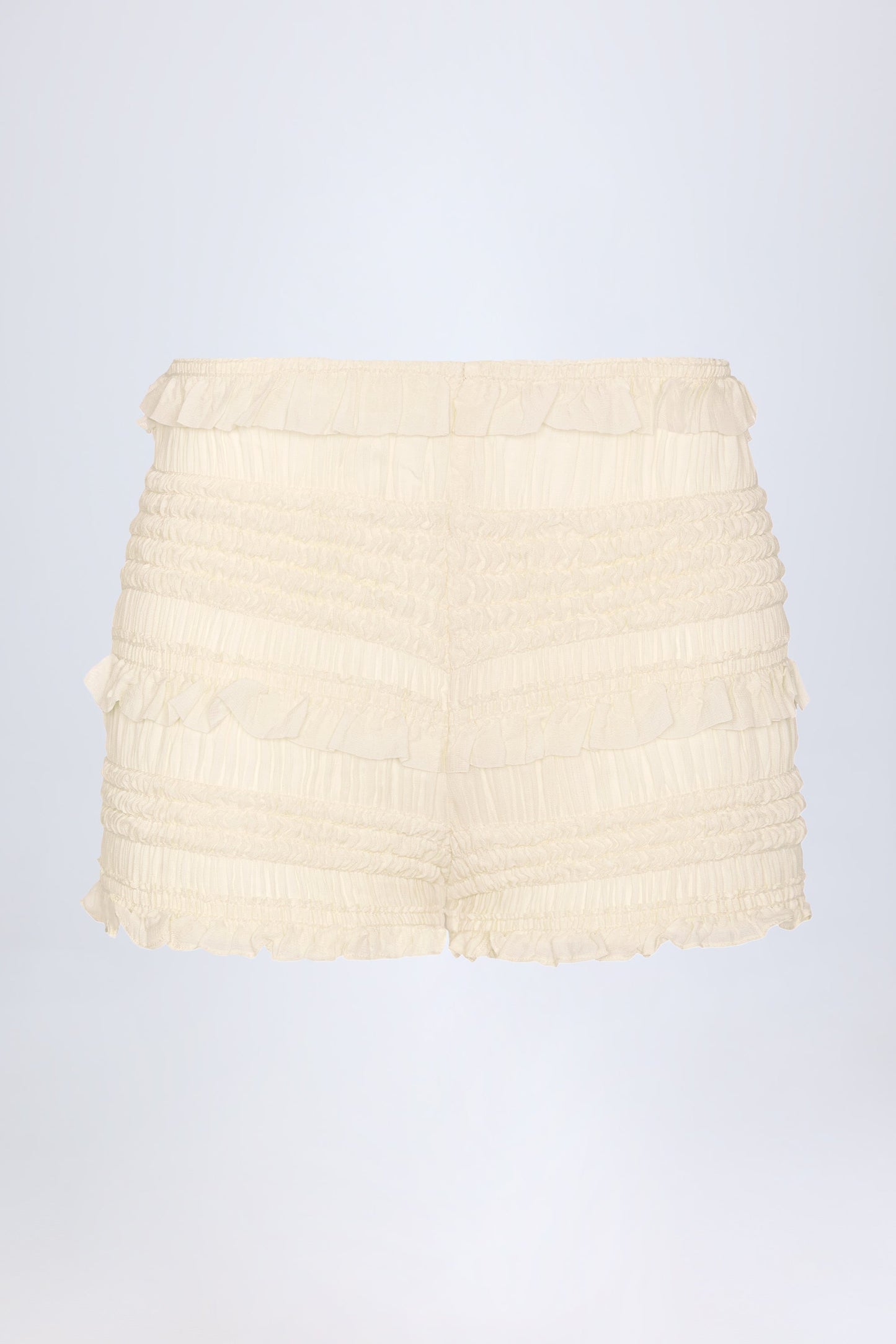 Ruffled Mid-Rise Shorts in Ivory