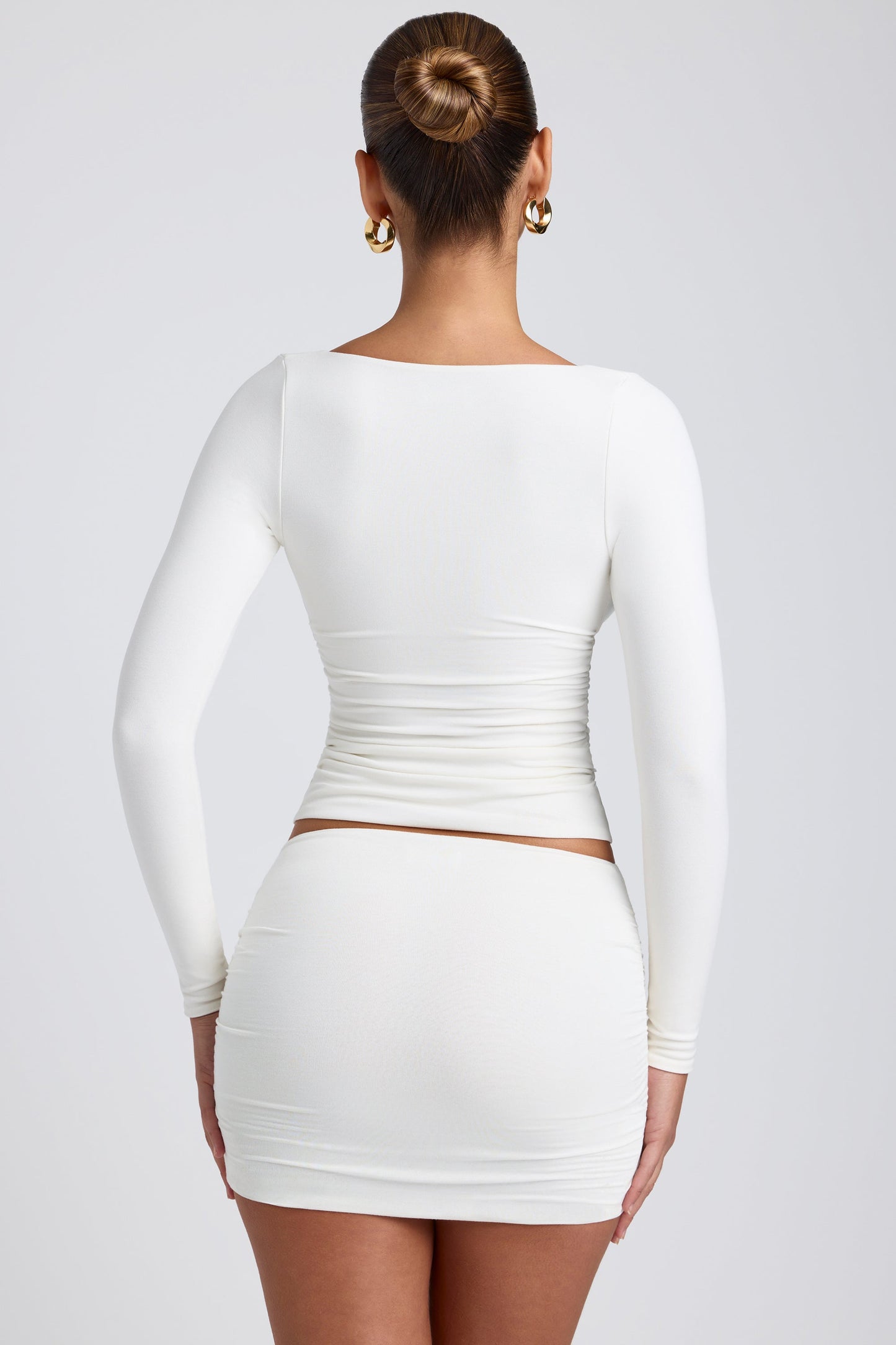 Tencel™ Modal Ruched Long-Sleeve Top in White