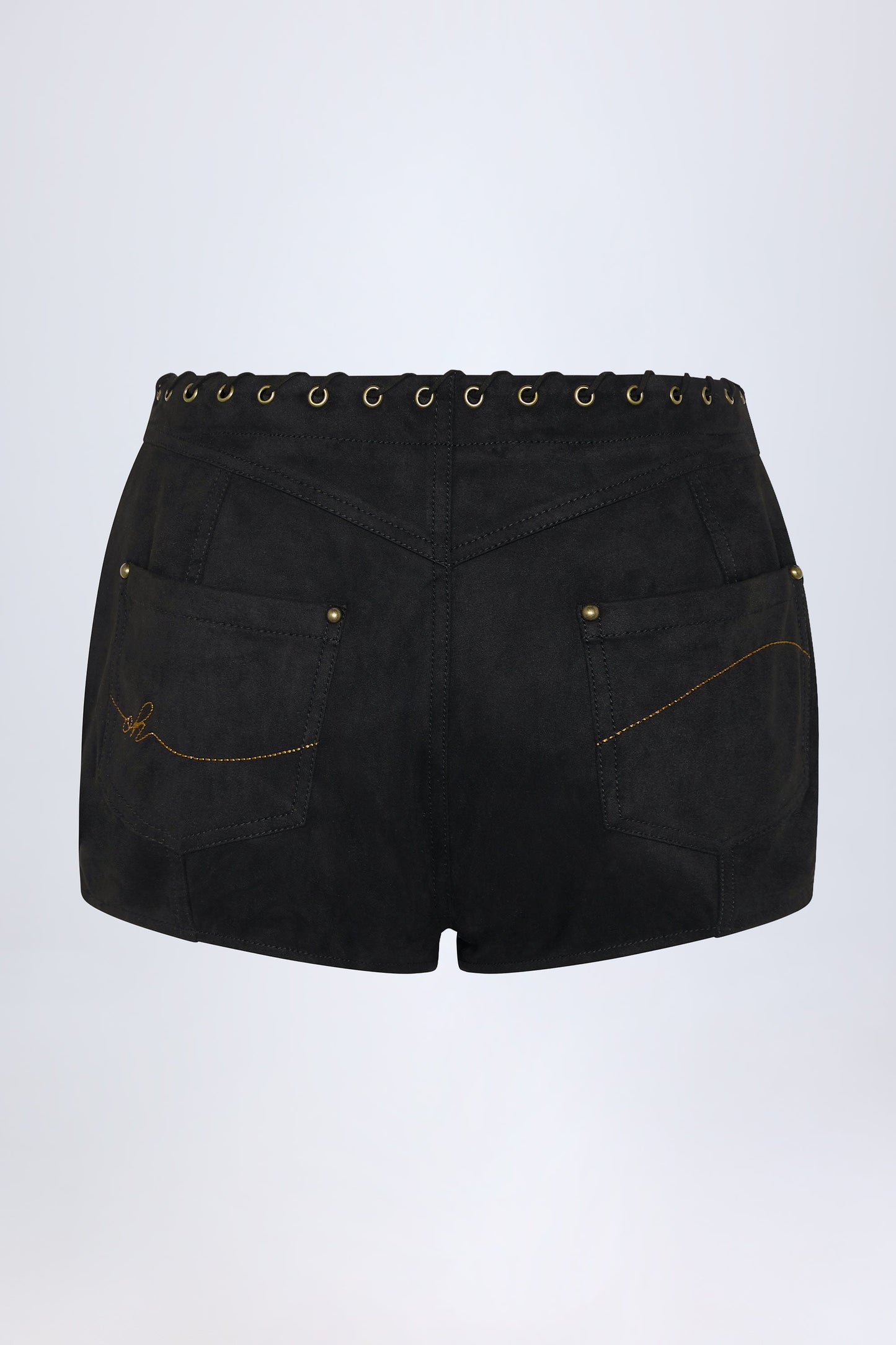 Lace-Up Mid-Rise Shorts in Black