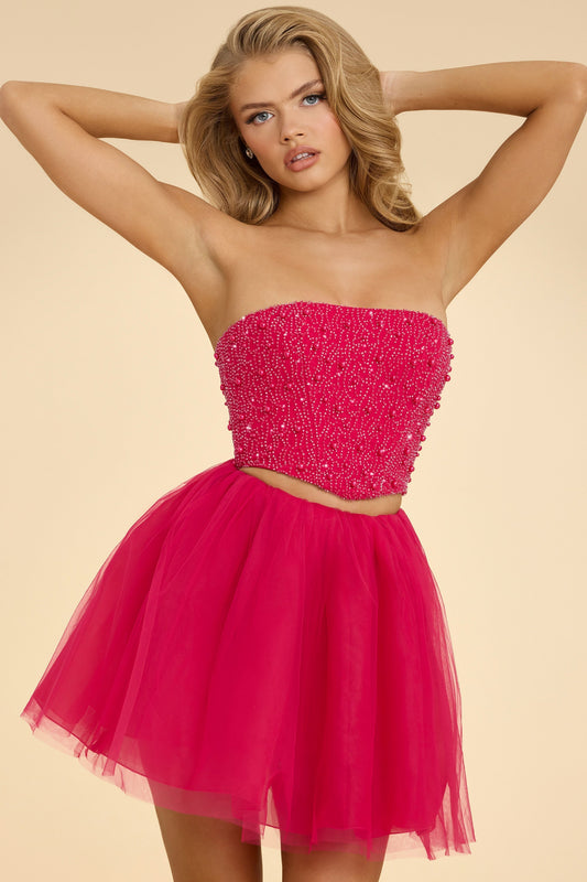 Strapless Corset Crop Top in Hot Pink