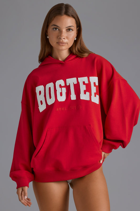 Appliqu�� Oversized Hoodie in Cherry Red