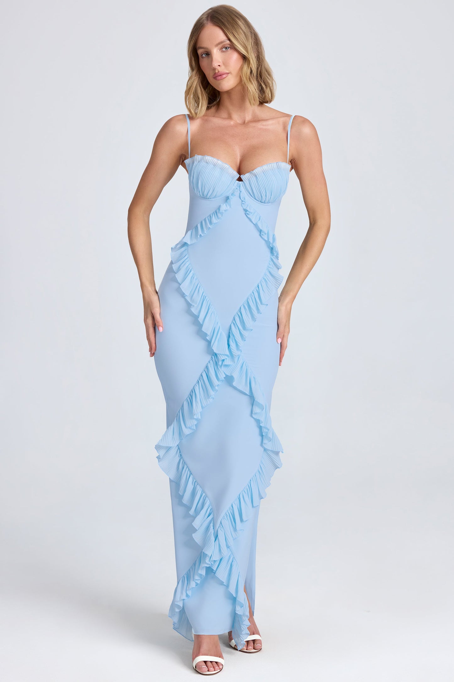 Pliss�� Ruffle-Trim Maxi Dress in Powder Blue