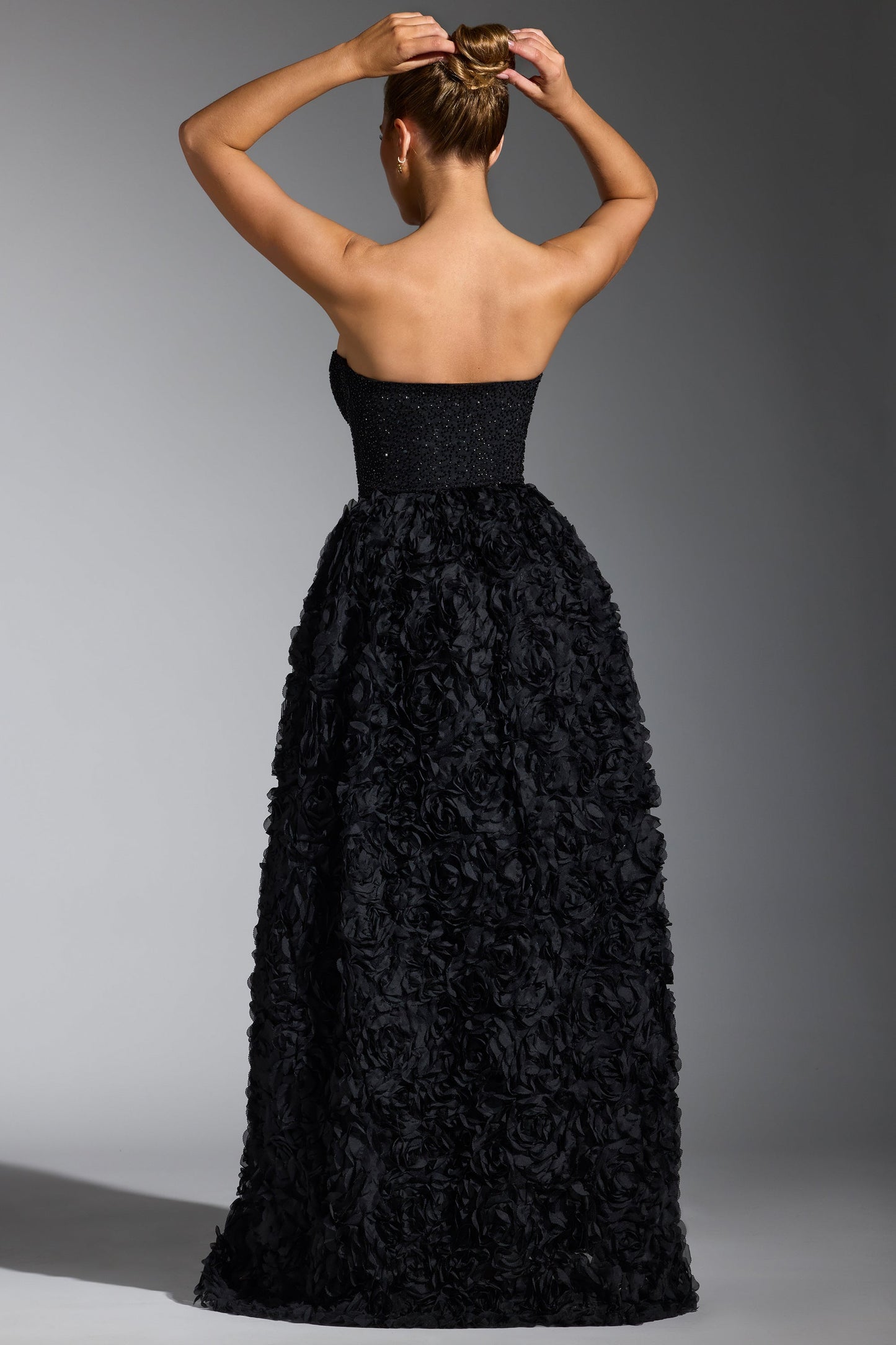 Embellished Floral-Appliqu�� Corset Gown in Black