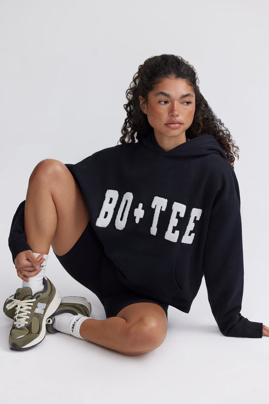 Appliqu�� Oversized Hoodie in Black