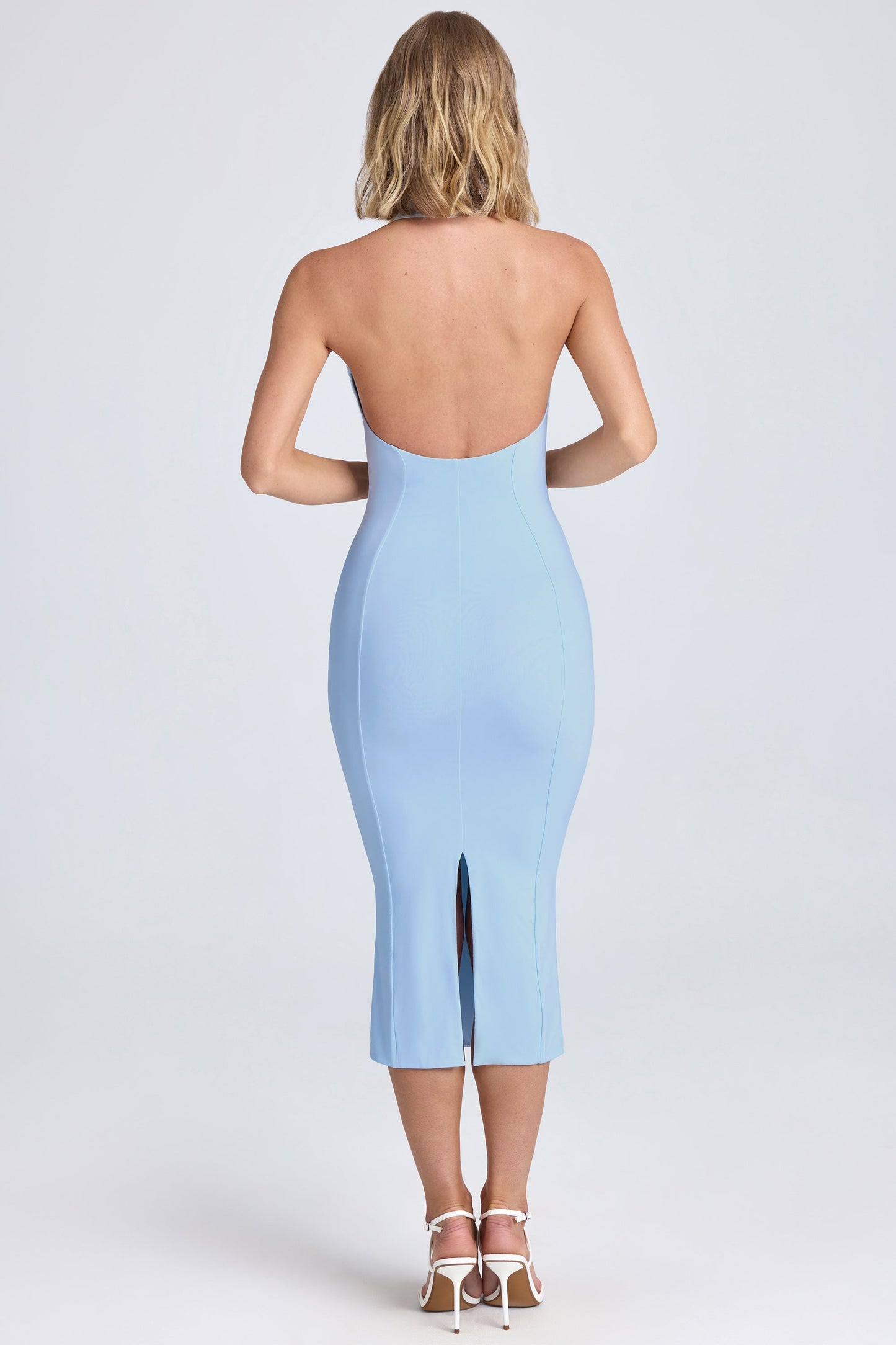 Halterneck Ruffle-Appliqu�� Midaxi Dress in Powder Blue