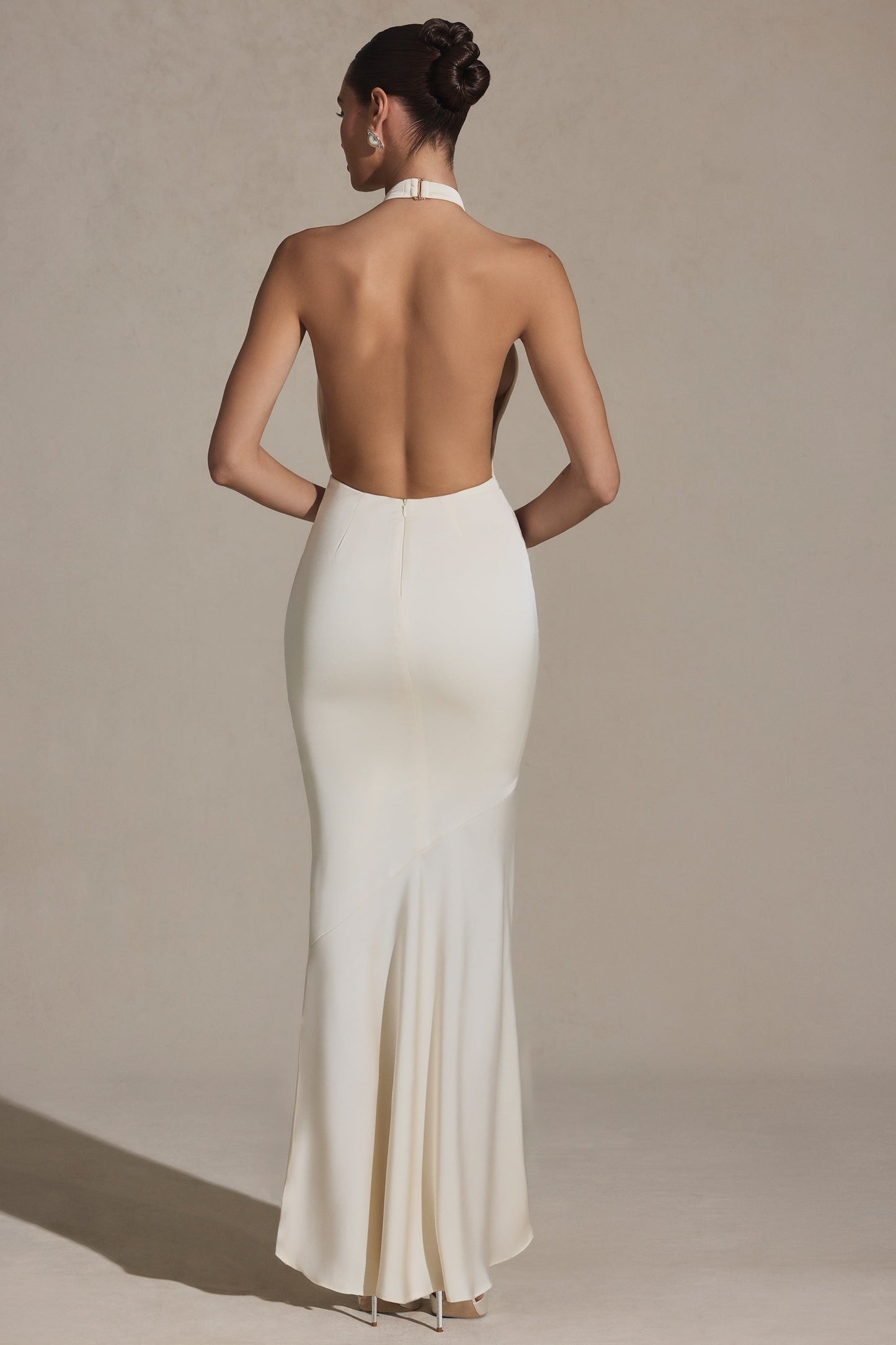 Backless Halterneck Fishtail Gown in Ivory