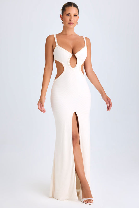 Ruffle-Appliqu�� Cut-Out Maxi Dress in White